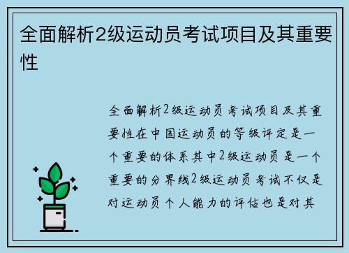 全面解析2级运动员考试项目及其重要性